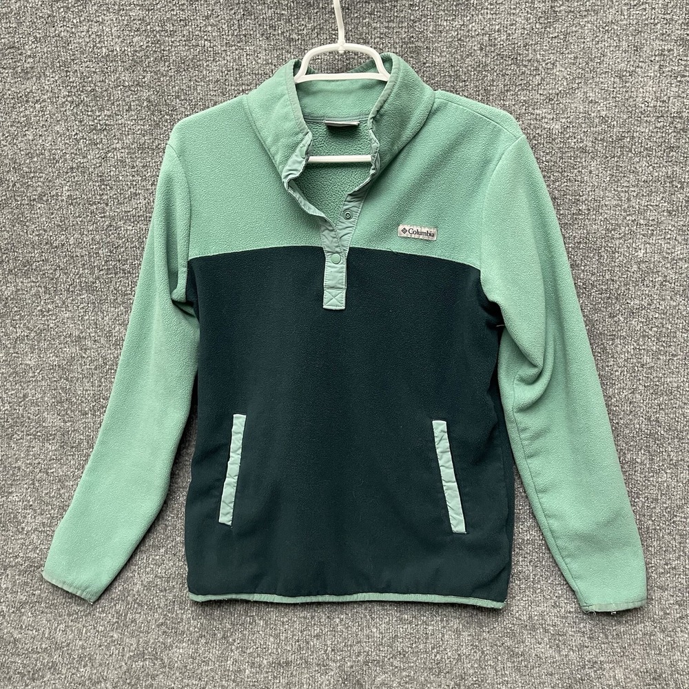 Columbia Snap Fleece Pullover Womens Sz M Comfort Stretch Colorblock Teal